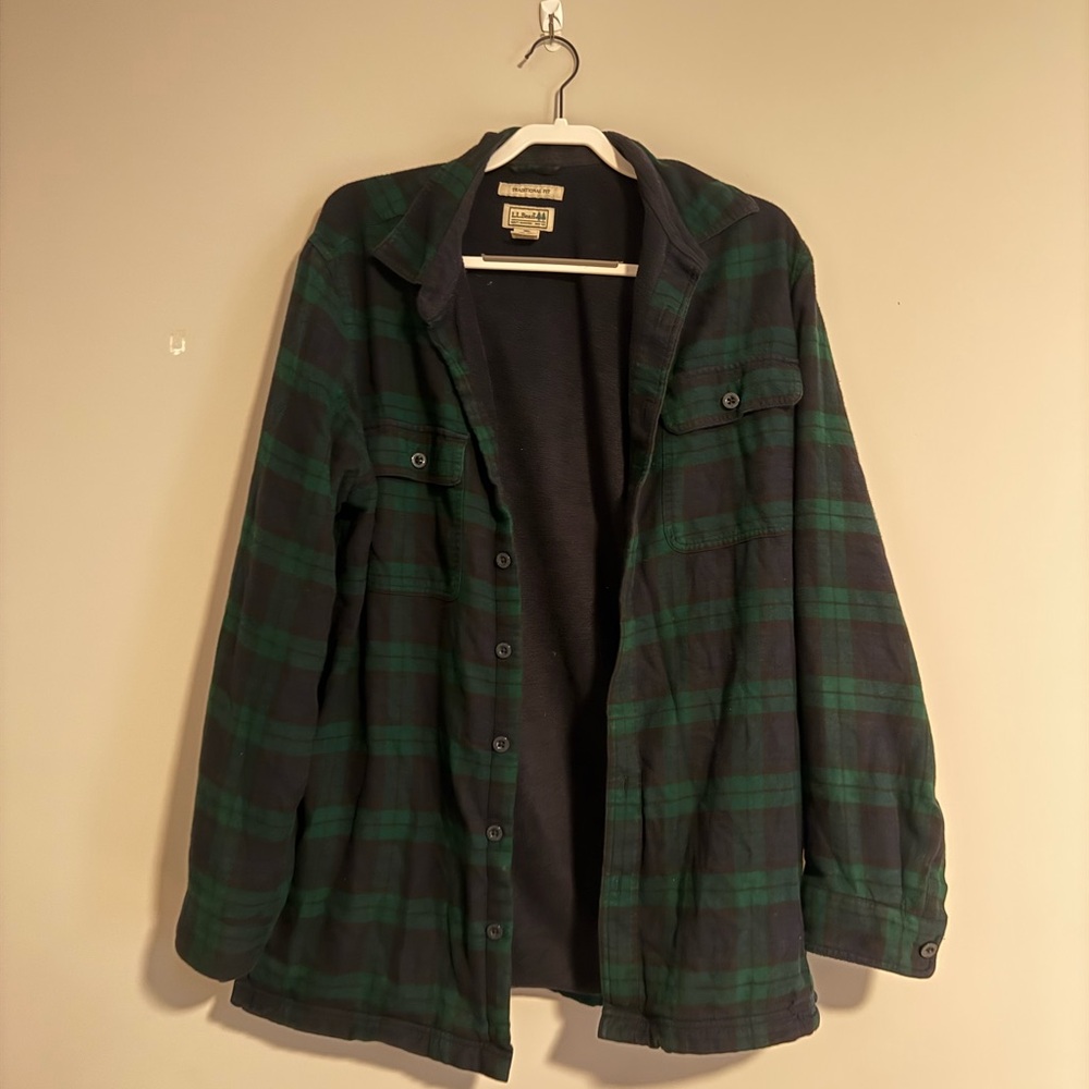 L.L. Bean Traditional Fit Shirt Jacket - Green and Black